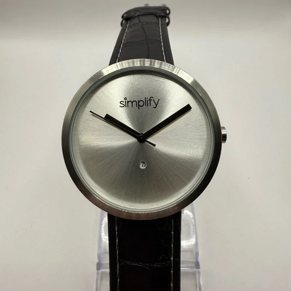 Simplify Black Band Unisex 1000 Series Silver Steel Case Watch (New Battery) - Picture 2 of 11